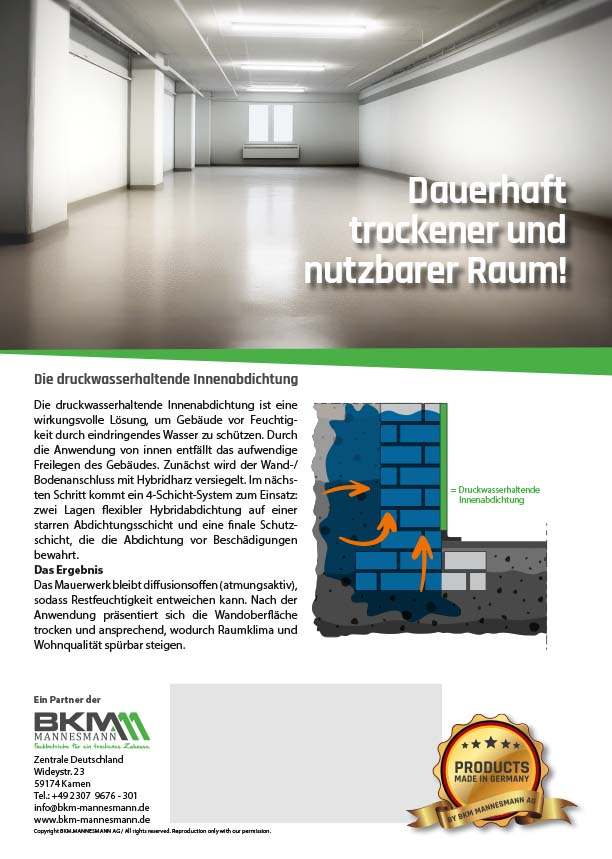 BKM-Systemlösungen: Druckwasserhaltende Innenabdichtung 