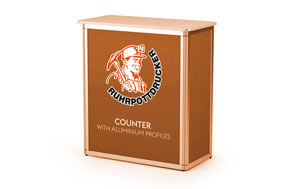 Messetheken mit Aluprofilen, System inkl. Druck